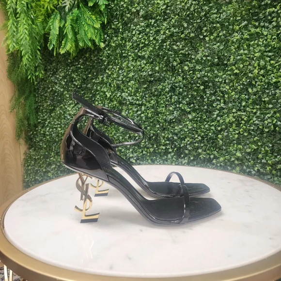 Yves Saint Laurent Black and Gold Heels with Iconic Logo Saint Laurent Opyum YSL - Picture 6 of 9
